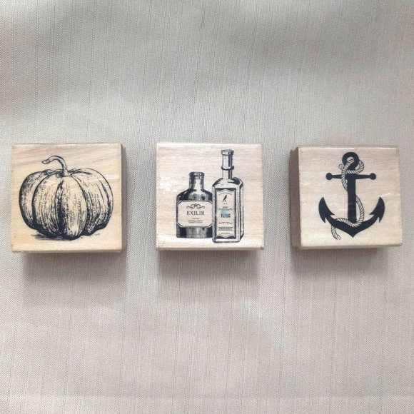Wooden Stamps | Pumpkin Sailing boat Anchor Wine Bottles | Set of 3 | Crafts - Picture 1 of 9